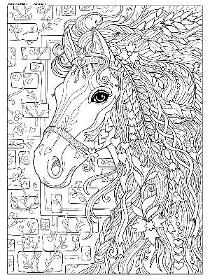 Раскраска Лошадь | Раскраски антистресс Животные. Сложные раскраски-антистресс  с животными.
