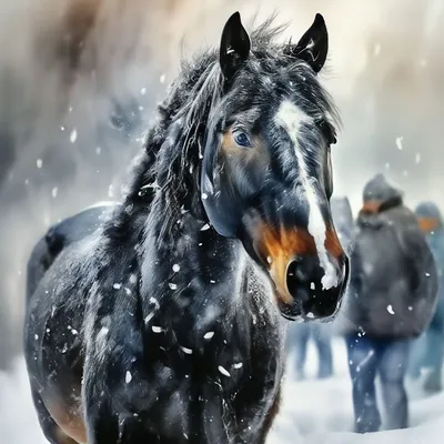 Лошадь вороной конь зимой, красиво …» — создано в Шедевруме