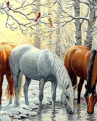 лошади зимой - онлайн-пазл