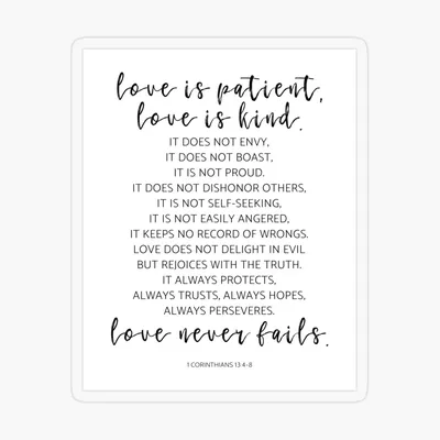 Love Is Patient, Love Is Kind, 1 Corinthians 13:4-8. Bible Verse, Wedding  Decor, Anniversary Gift\" Poster for Sale by aenaonartwork | Redbubble