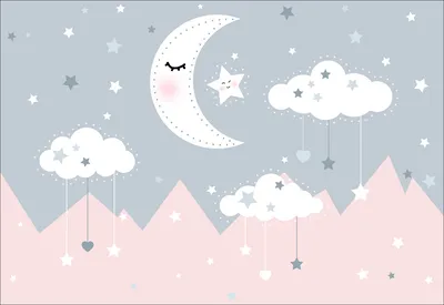 Мало Детские Луна Сон На — стоковая векторная графика и другие изображения  на тему Младенец - Младенец, Облако, Фоновые изображения - iStock