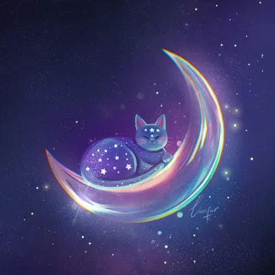 Иллюстрация Лунный кот в стиле 2d | Illustrators.ru