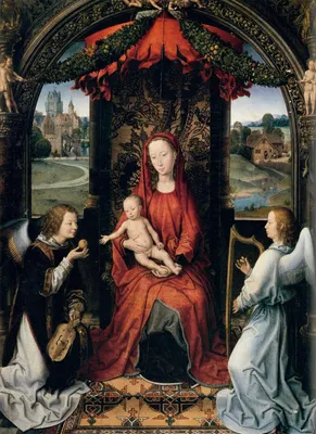 Мадонна на троне с младенцем и двумя музыкальными ангелами - Ганс Мемлинг |  FeelTheArt