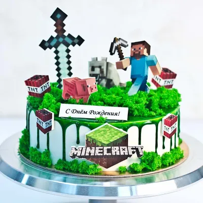 Торт Minecraft на 6 лет 19083619 стоимостью 5 270 рублей - торты на заказ  ПРЕМИУМ-класса от КП «Алтуфьево»