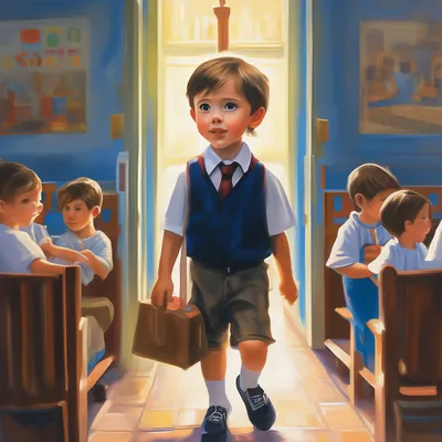 Милый мальчик идет к школе иллюстрация вектора. иллюстрации насчитывающей  школа - 95713220