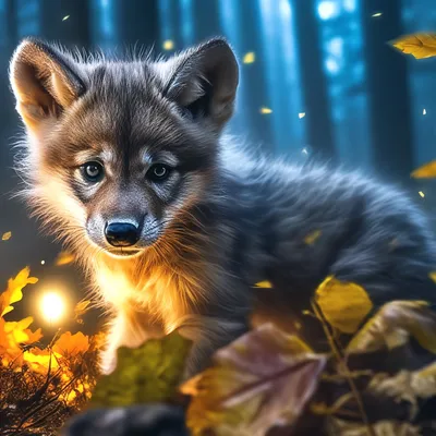 Уютный красивый маленький волчонок в…» — создано в Шедевруме