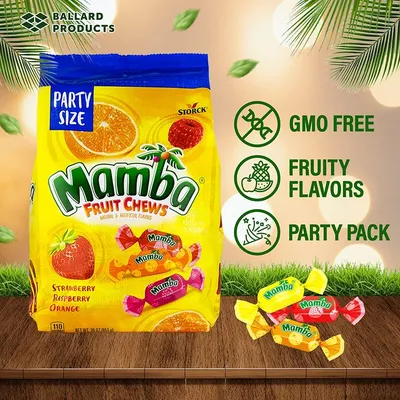 Amazon.com: Mamba Fruit Chews Bulk Pack of 2 Big Bags (30oz Each) - Fruit  Chews Candy Bulk Pack - Nostalgic, Fruity, 90s Candy Fruity Bites - Bundle  with Ballard Products Pocket Bag :
