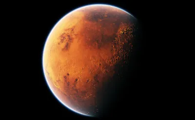 Обои на рабочий стол Планета Марс на черном фоне, обои для рабочего стола,  скачать обои, обои бесплатно