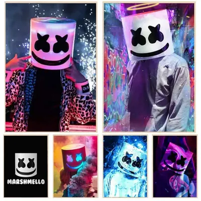Хит продаж, светящаяся голова на Хэллоуин, искусственная кожа, косплей,  головной убор DJ Marshmello, светящаяся неоновая музыкальная Праздничная  маска, реквизит | AliExpress