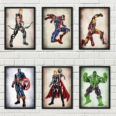 Серия «Супергерои» Марвел, Ранняя Картина на холсте, ретро-постеры и принты  из комиксов супергероев, настенное искусство, домашний декор | AliExpress