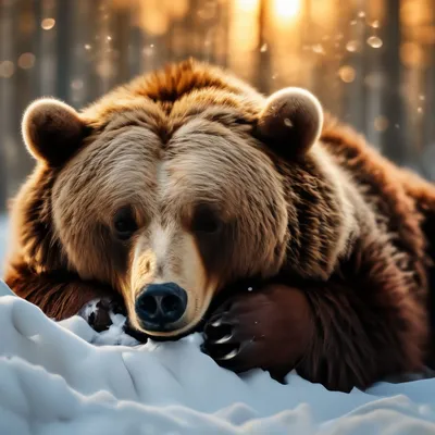 Бурый медведь спит в лесу.на фоне…» — создано в Шедевруме