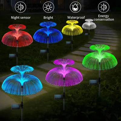Купить Солнечная медуза, 7 цветов, меняющиеся уличные водонепроницаемые  садовые фонари, светодиодные оптоволоконные лампы для газона, патио | Joom