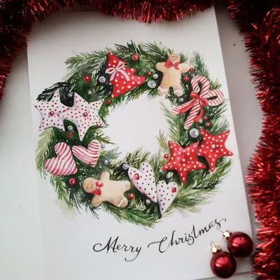 Мери кристмас закончился, а желание рисовать рождественские венки осталось)  #акварель #… | Рождественские иллюстрации, Рождественские венки,  Рождественские открытки