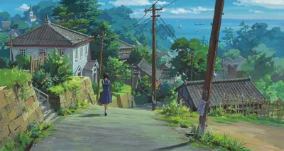 Аниме мультфильм Миядзаки, девушка идёт по дороге - обои для рабочего  стола, картинки, фото