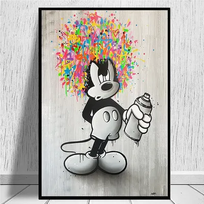 Художественные черно-белые картины с изображением граффити из мультфильма Микки  Маус на холсте плакаты и принты креативные настенные картины для декора  гостиной | AliExpress