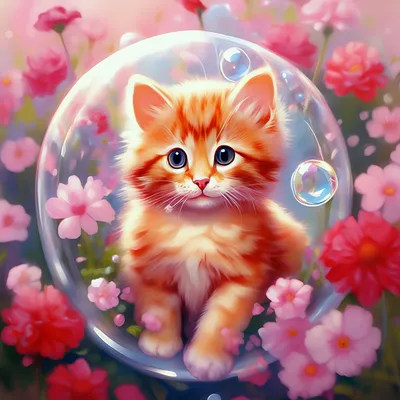 Милая кошечка в пузырьке, розовый …» — создано в Шедевруме