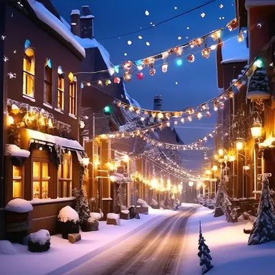 Зимний милый новогодний городок, …» — создано в Шедевруме