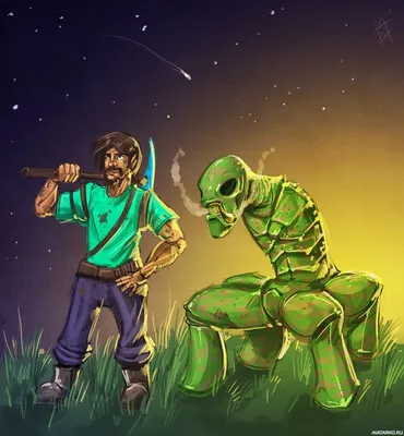 Человечек из Майнкрафт в зелёной одежде с алмазным мечом — Картинки для  аватарки