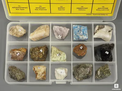 Коллекция минералов и разновидностей (15 образцов, состав №11), цена - 1480  руб