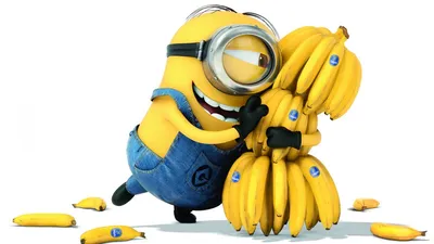 Обои на рабочий стол Миньон (mignon — крошка, милашка) - герой мультфильма  Миньоны, обнимает связку бананов, обои для рабочего стола, скачать обои,  обои бесплатно