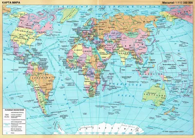Политическая цветная карта мира с границами государств Stock Vector | Adobe  Stock