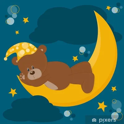 Медведь Тедди спит на луне