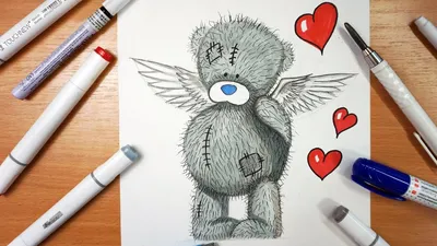 Рисунок ко дню Валентина, Мишка Тедди. Teddy bear drawing. - YouTube