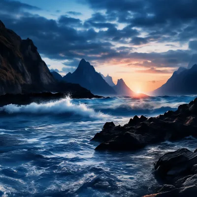 Обои море, закат, горы, Норвегия | Закаты, Пейзажи, Природа