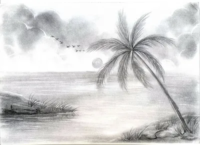 Пейзаж моря карандашом для срисовки - 45 фото