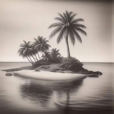 Рисунок карандашом остров с пальмой …» — создано в Шедевруме