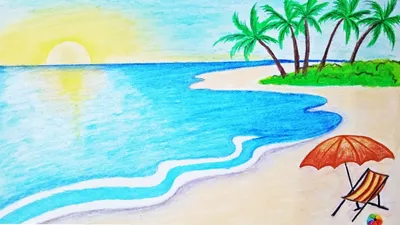 Рисунок пляжа и моря карандашом - 70 фото