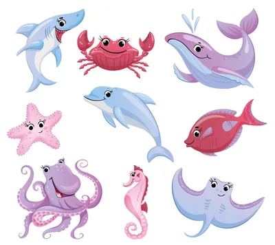 Иллюстрация Морские животные в стиле 2d, детский, персонажи |