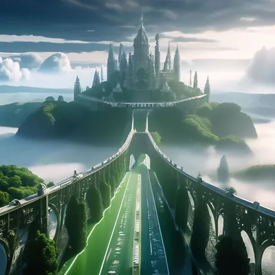 Мост в волшебный замок, футуристичный…» — создано в Шедевруме