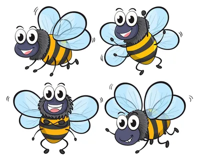 Милые Мультяшные Пчелы На Белом Фоне Иллюстрация — стоковая векторная  графика и другие изображения на тему Дизайн - Дизайн, Животное,  Изолированный предмет - iStock