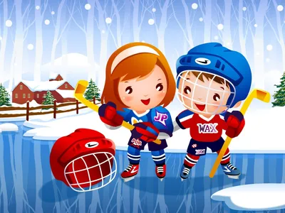 Иллюстрация Девочка и хоккей в стиле 2d, детский, персонажи |