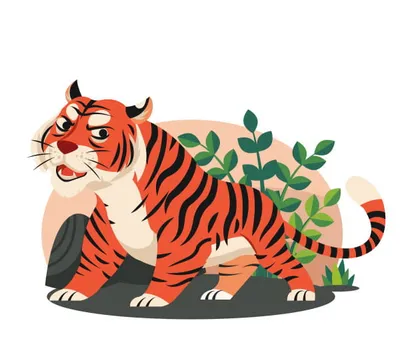 мультяшный тигр сидит на траве Иллюстрация вектора - иллюстрации  насчитывающей развилки, вышесказанного: 216831599
