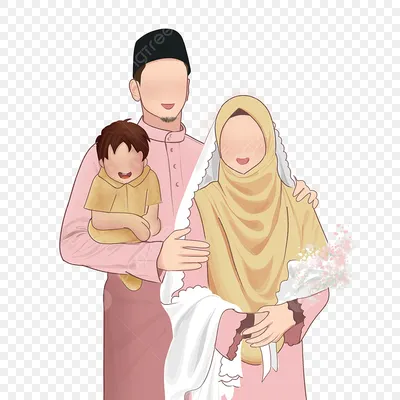 Большая мусульманская семья - вектор иллюстрация, иллюстрации Включая:  мусульманка и мультфильм - Envato Elements