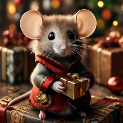 Новогодняя мышка с подарками» — создано в Шедевруме