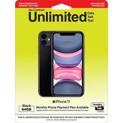 Straight Talk Apple iPhone 11, 64GB, Black - Prepaid Smartphone [Locked to  Straight Talk] - Walmart.com