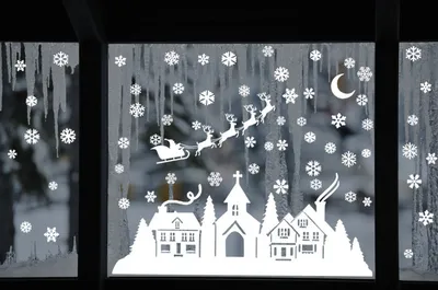 Купить Наклейки на окна \"С Новым Годом!\" девочки, снежинки, 41 х 29 см  (7006884) в Крыму, цены, отзывы, характеристики | Микролайн