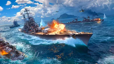 Обои для рабочего стола World Of Warship Выстрел Игры пламя корабль