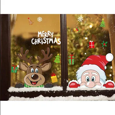 Новогодняя виниловая наклейка на окно стекло стену Санта с оленем Украшение  дома на новый год (ID#1469976548), цена: 390 ₴, купить на Prom.ua