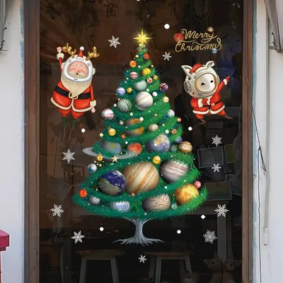 2024 рождественские наклейки на окно Санта-Клаус Рождественская елка  мультфильм стекло наклейка с Рождеством Новый год праздничные украшения для  дома – лучшие товары в онлайн-магазине Джум Гик
