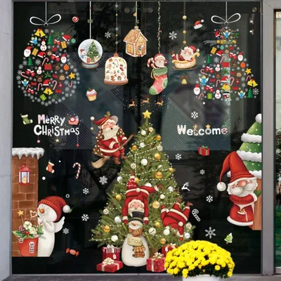ПВХ Рождественские наклейки на оконное стекло Съемные наклейки на стену в  виде снежинок Санта-Клаус наклейка Новый год – лучшие товары в  онлайн-магазине Джум Гик