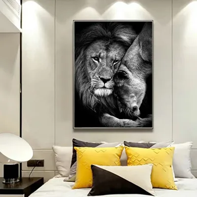 Черно-белые животные искусство Львы картина маслом холст фотообои для  гостиной дома Настенный декор | AliExpress
