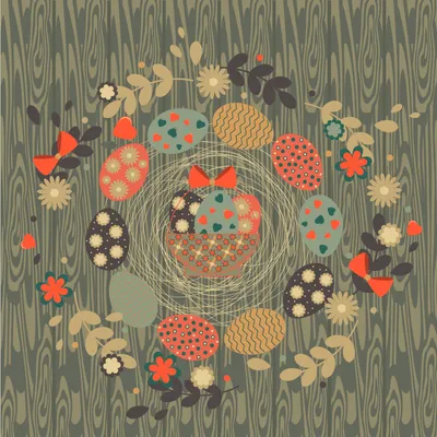 Акварельный фон, паттерн на тему Пасха. Крашеные яйца, цветы, травы Stock  Illustration | Adobe Stock