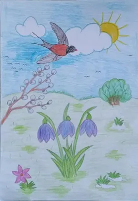 Детские рисунки на тему весна красками - 77 фото
