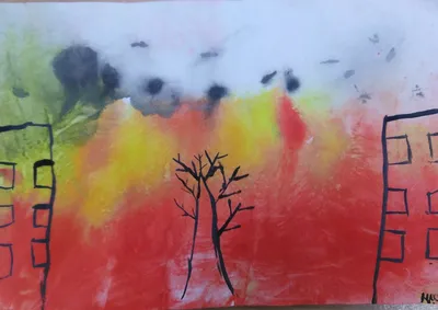 Мастер - класс по нетрадиционной технике рисования (рисование мокрой  пленкой) на тему: «Пожар»