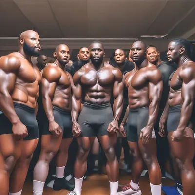 Много накаченных темнокожих мужиков в…» — создано в Шедевруме