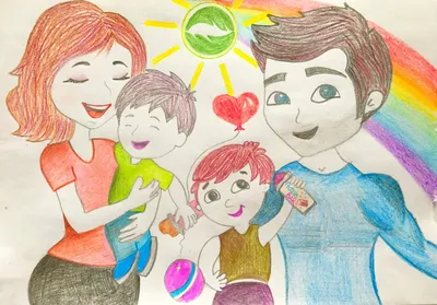 Детский акварельный рисунок семья» — создано в Шедевруме